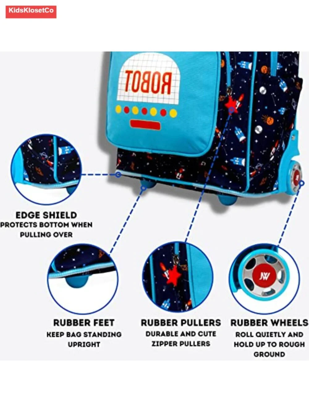 Rolling Backpack for Kids, Carry-On Luggage with Wheels, Adjustable Handle,